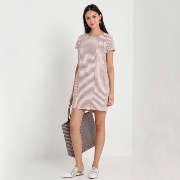 Madewell Play Button Back Linen Blend Shift Dress Bahama Stripe Lavender Mist XS - Picture 1 of 15